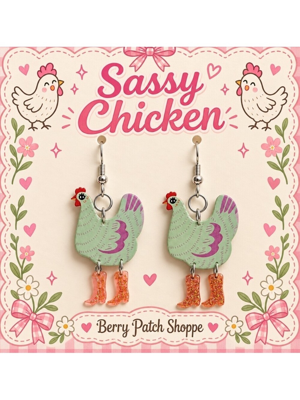 Yee Haw Cowgirl Boot Dancing Chicken Fun Jewelry Hypoallergenic Earrings